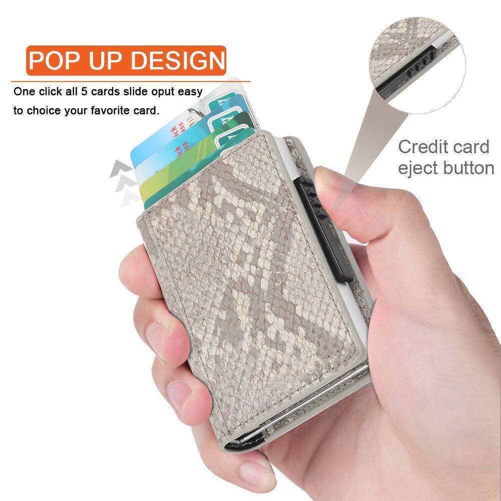 Smart Wallet RFID Blocking Men Credit Card Holder Anti Theft Card Holder for Men Wallets PU Leather Automatic Mini Slim Card Case Aluminum Metal Purse