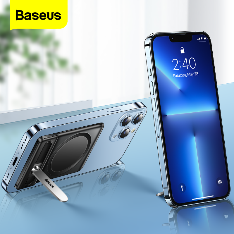 Baseus Foldable Magnetic Phone Stand For iPhone 14 13 12 Adjustable Desktop Tablet Holder 360° Rotatable Bracket