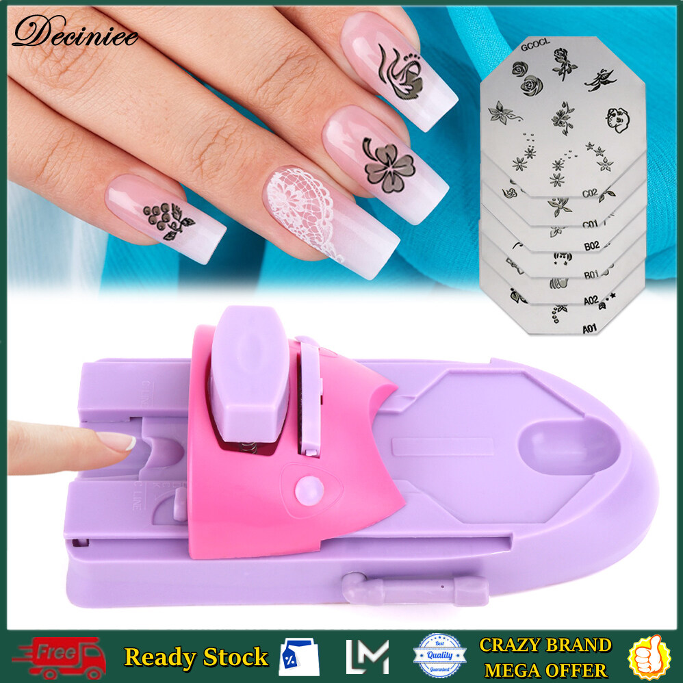 Manual Nail Art Printing Machine with 6pcs Metal Stamping Plates Manicure Nail Color Draw Polish Nail Printer Set Tool