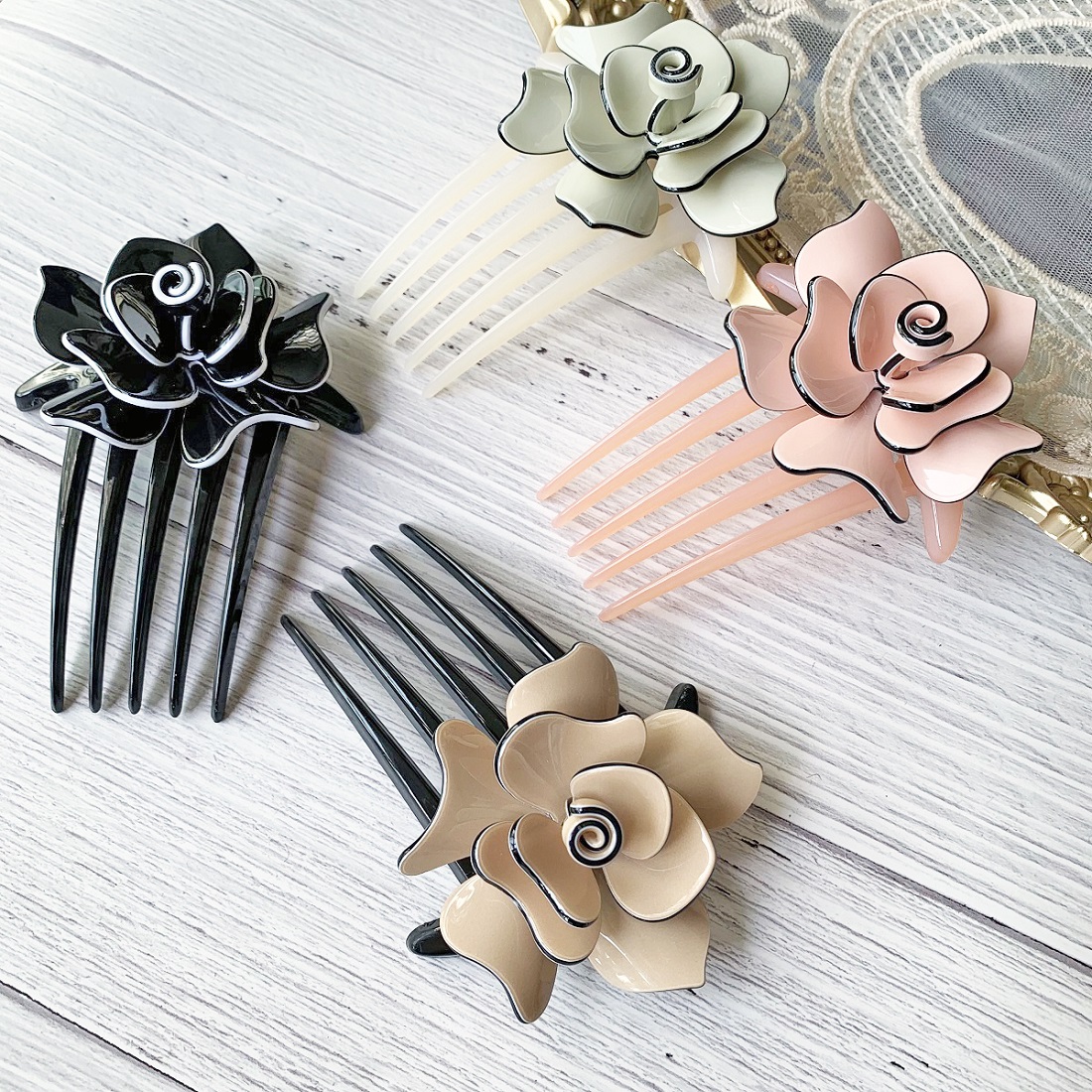 [SG] 11cm Camellia French Pleat Hair Style Hair Comb, 5 Teeth Elegant Stewardess Hairstyle Hair Comb Clip